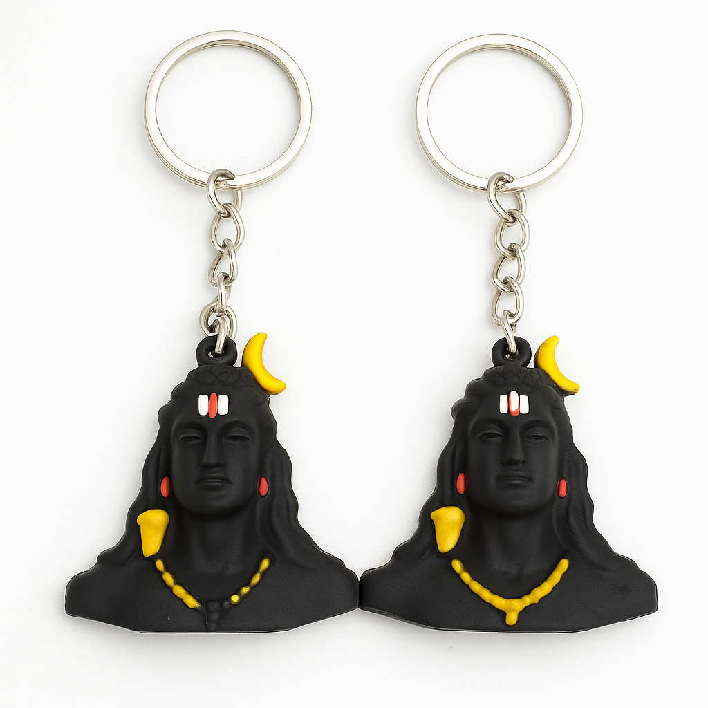 pack of 2 Mahadev Shiv Keychain – Stylish Black Finish Lord Shiva Pendant