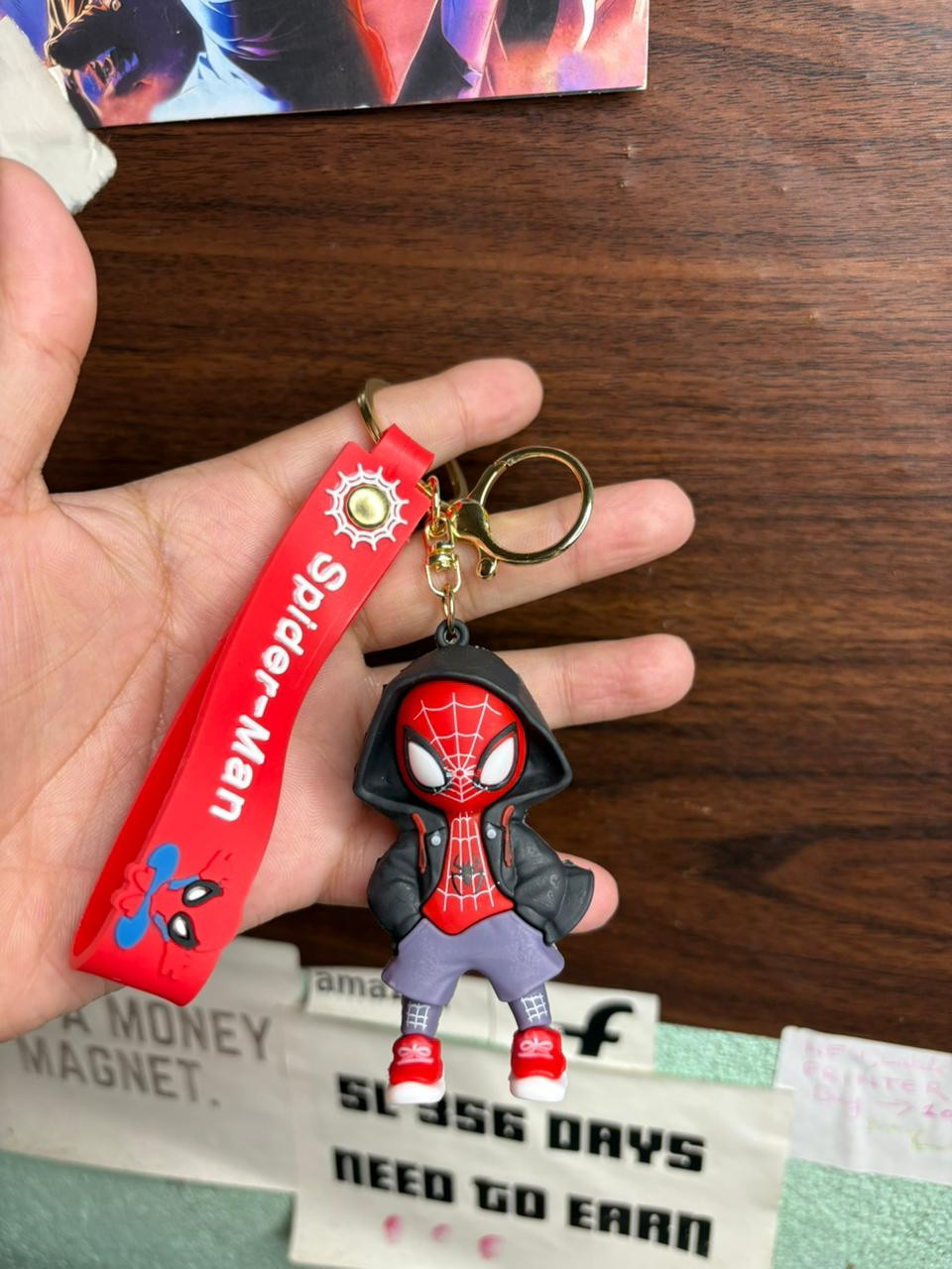 Spider Man Black Hood Pack of 1  Cartoon Characters Keychain for Girls Boys, Cute Sili-con Keychains