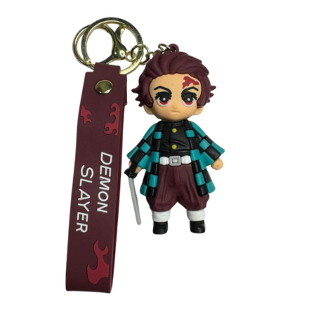 Demon Slayer Tanjiro Anime Keychain with Strap – Cute Action Figure Keyring for Bags & Keys